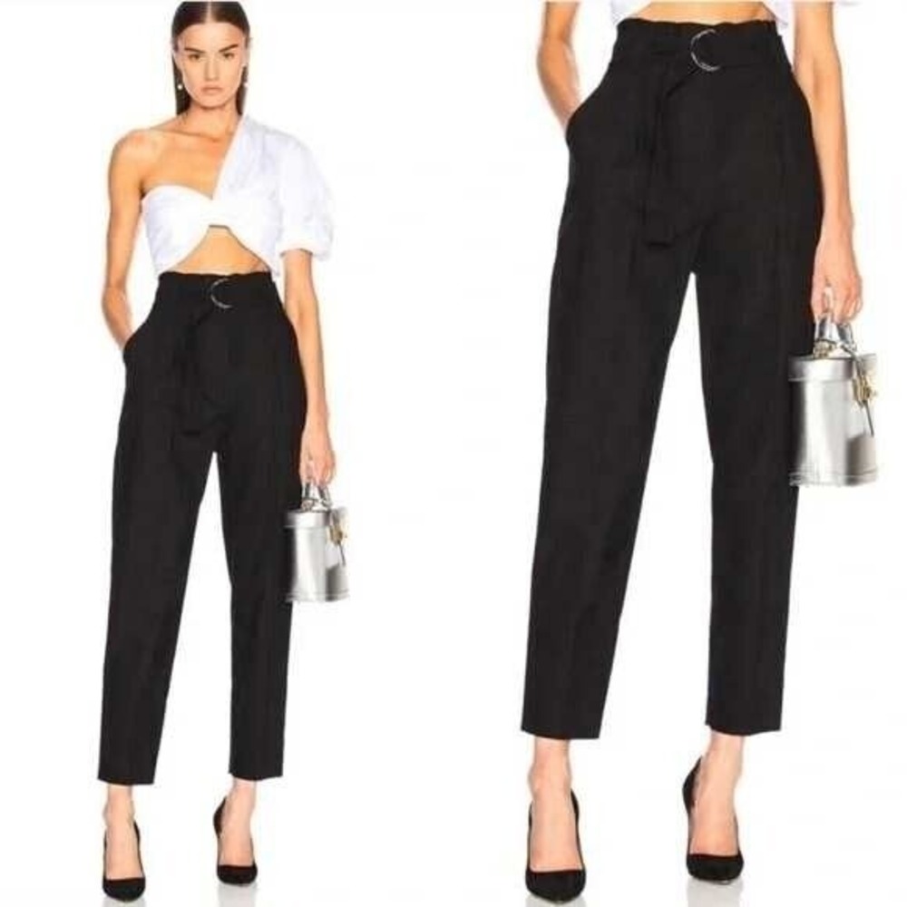 A.L.C. Diego Pants Black Tapered Paperbag Ankle High Rise Belt Pleated‎ Size 4